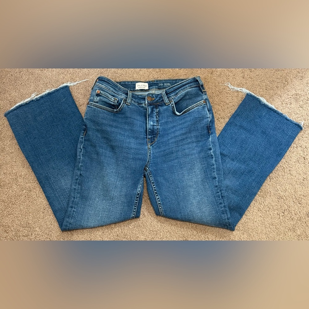 Pilcro Anthropologie Yaya Crop Jean Womens 29 Blue Mid-Rise Stretch Fray